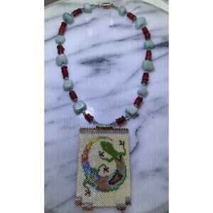 Suzanne Cooper Rainbow Gecko Lizard Necklace Miyuki Delica Bead Southwest Jewely